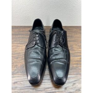 Hugo Boss Men's US 8 Black Leather Lizard Embossed Leather Oxfords Italy